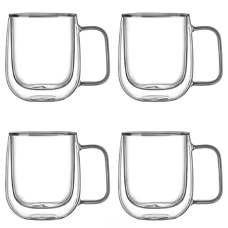 4pcs 250ml Double Wall Insulated Glass Coffee Cups, Mugs, for Hand Drip Coffee, Latte, Cappuccino. High Borosilicate Glass Cup 250ml