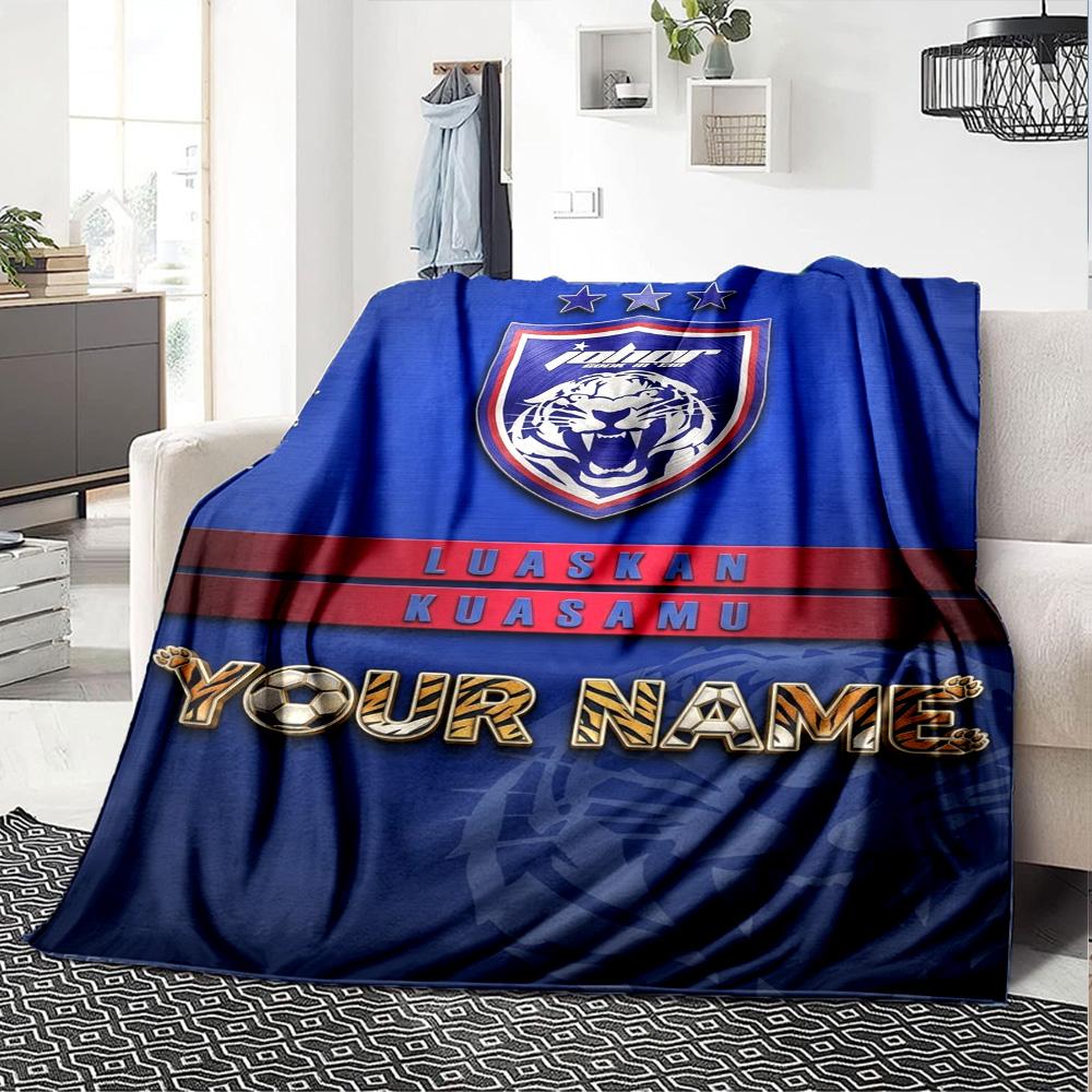 Name Custom Johor Darul Ta'zim FC Print Flannel Blanket High Quality Warm Comfortable Cover for All Seasons Perfect for Gifts Home Decor