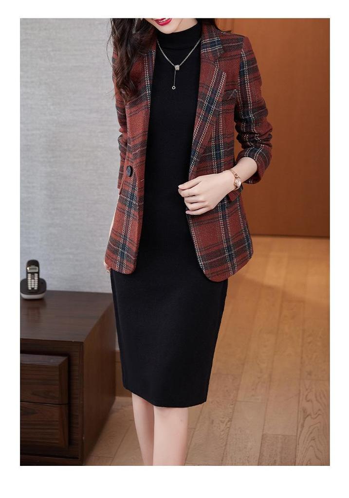 Women's Spring & Autumn Cross-Grid Blazer: Korean Business Casual British Style