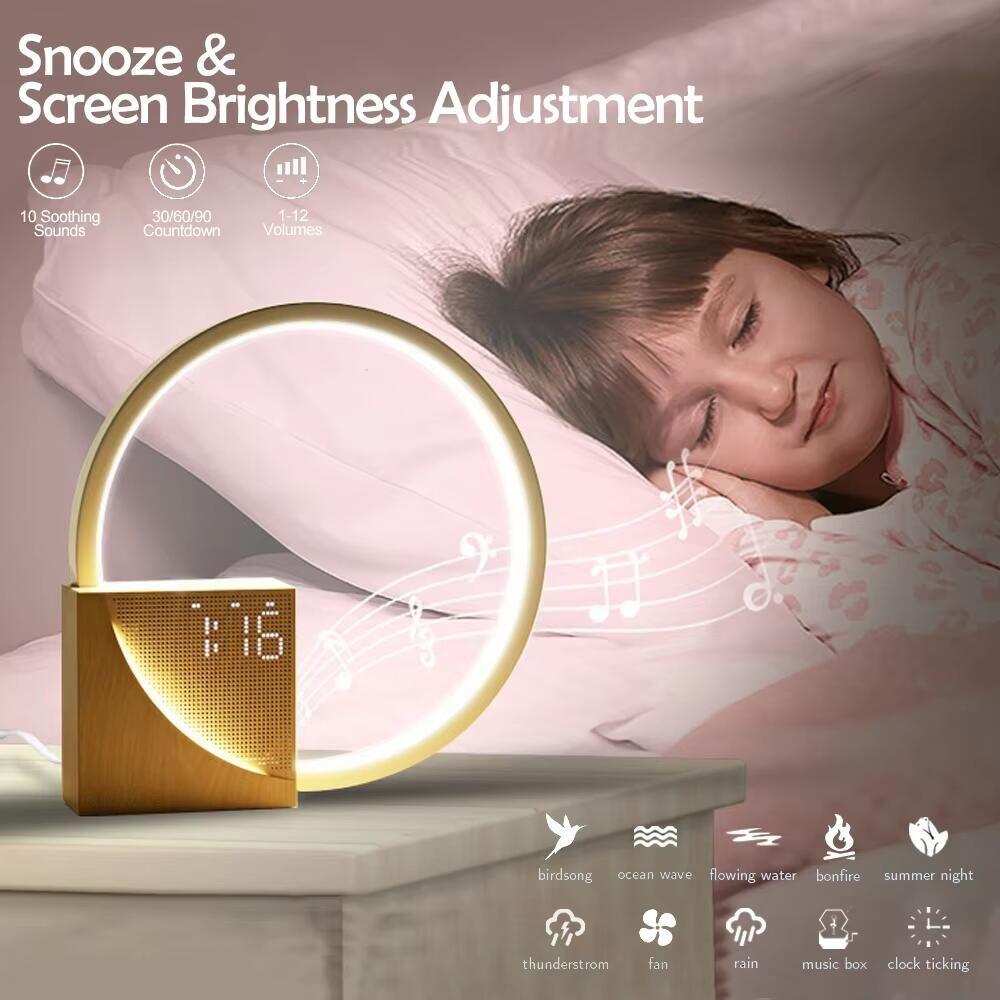 Wecker Nachttischlampe mit Weißem Rauschen Timer 3 Stufen Dimmbar Touch Tischlampe für Schlafzimmer Nachttischlampe
