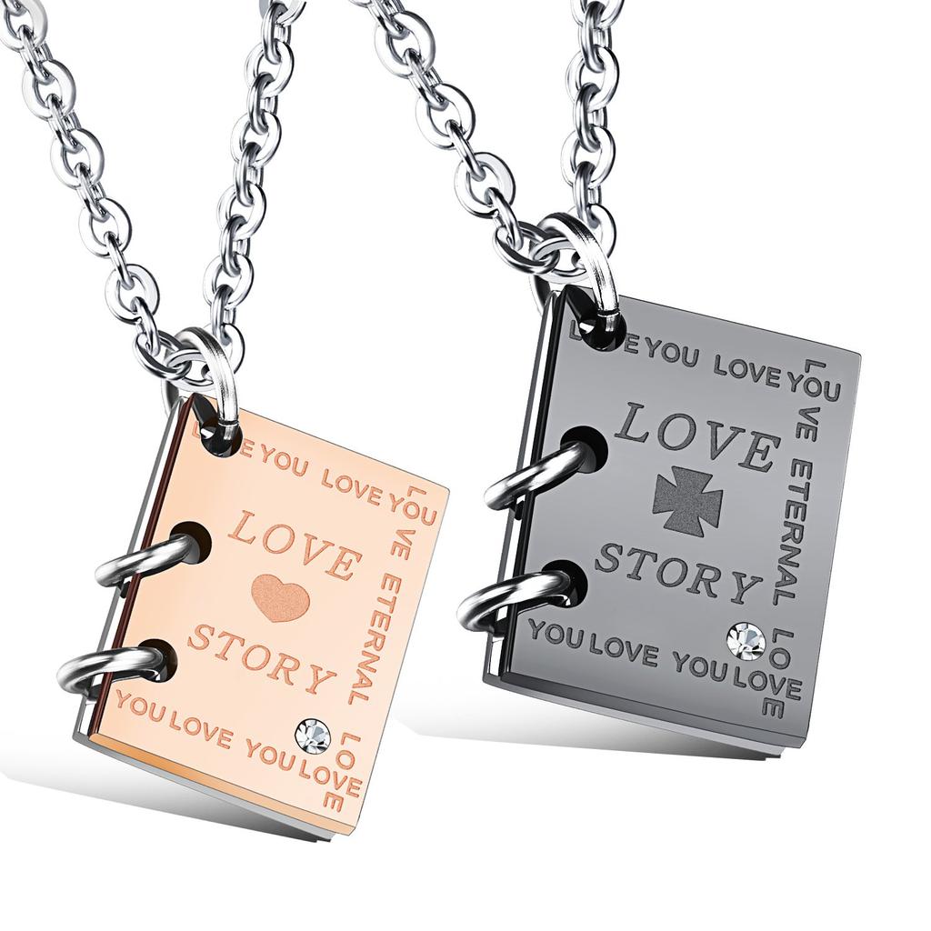 Eternal Love Pair Necklace Popular Brand Pink Gold 18K Genuine Pendant Stainless Steel Love Engraved Love Story [Rockyu] Women's