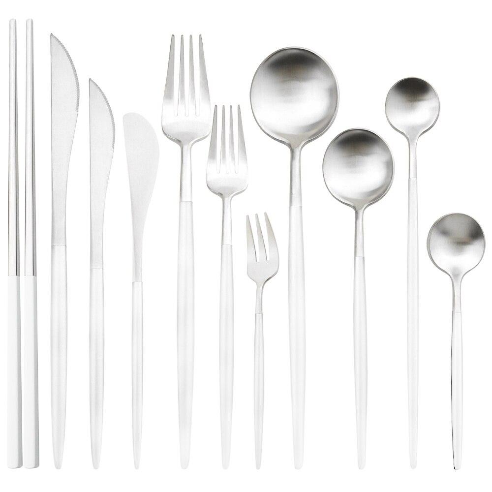 11 Pcs Black Gold Stainless Steel Tableware Cutlery Set 304 Spoon Knife Fork Flatware Set Silverware Kitchen Home Dinnerware Set