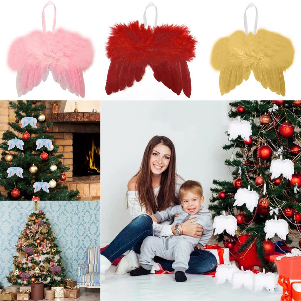 Angel Wings 5pcs Christmas Feather Baubles Tree Hanging Ornament Diy Craft Decor