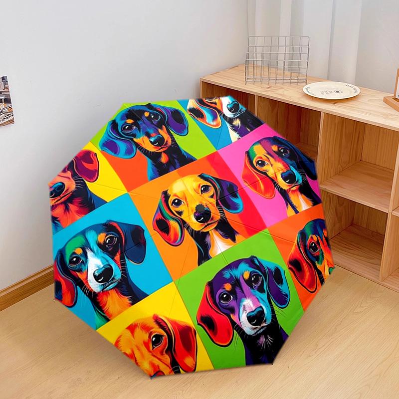 1 PC Automatic Folding Umbrella - Dachshund Pattern, Portable & Foldable Design with 8 Ribs, Christmas Birthday Gifts