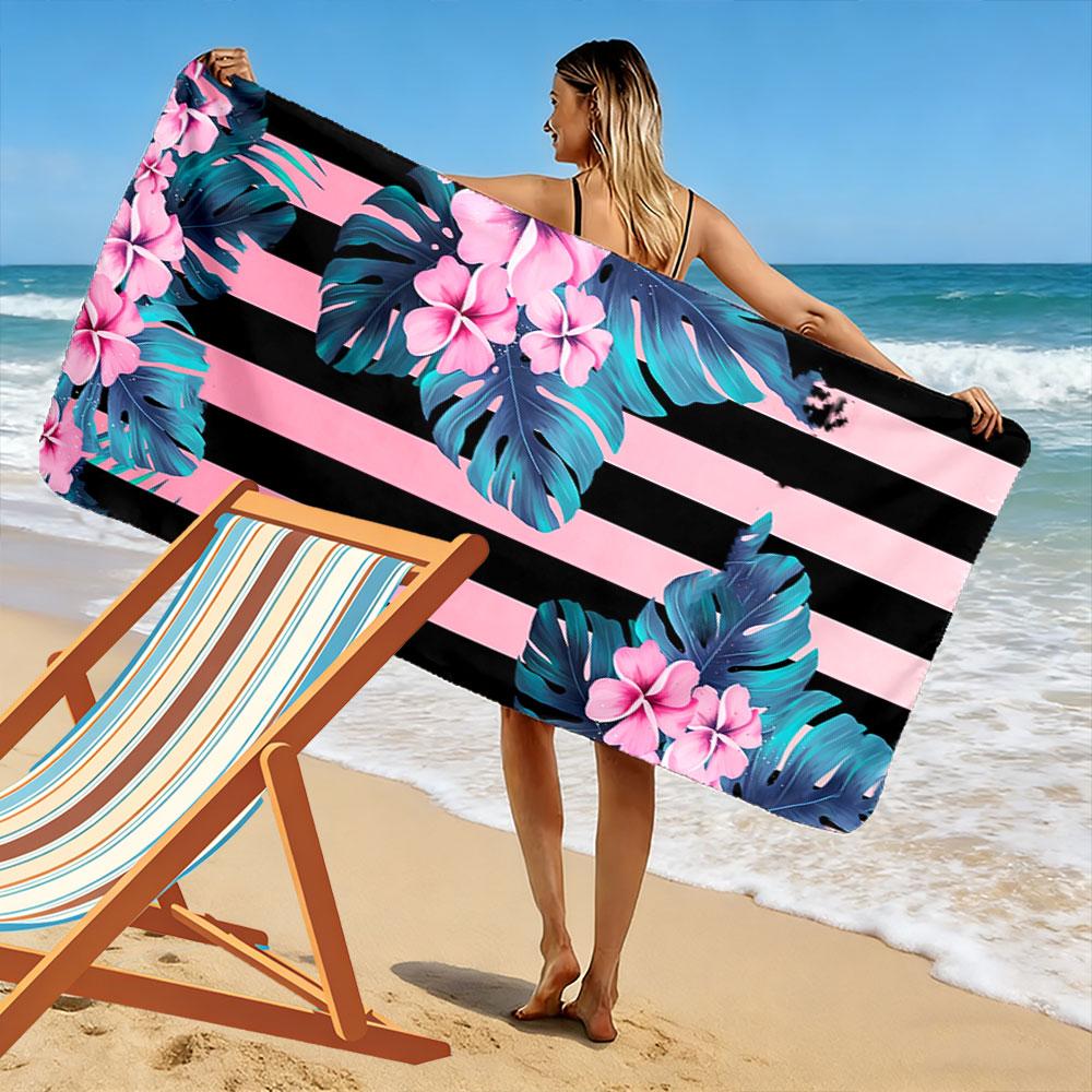 Tropical Leaves and Flowers Print Beach Towel Quick-drying for Travel Outdoor Sports Jogging Beach and Swimming