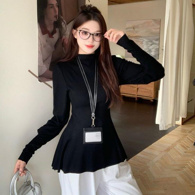 

Women s Plus Size High Neck Fleece T-Shirt - Slimming Long Sleeve Base Layer Top for Autumn/Winter M (80-100 jin) чорний