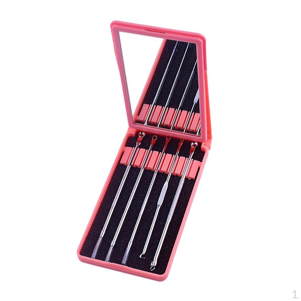 

5x Blemish Extractor Remover Tool Set & Mirror Case