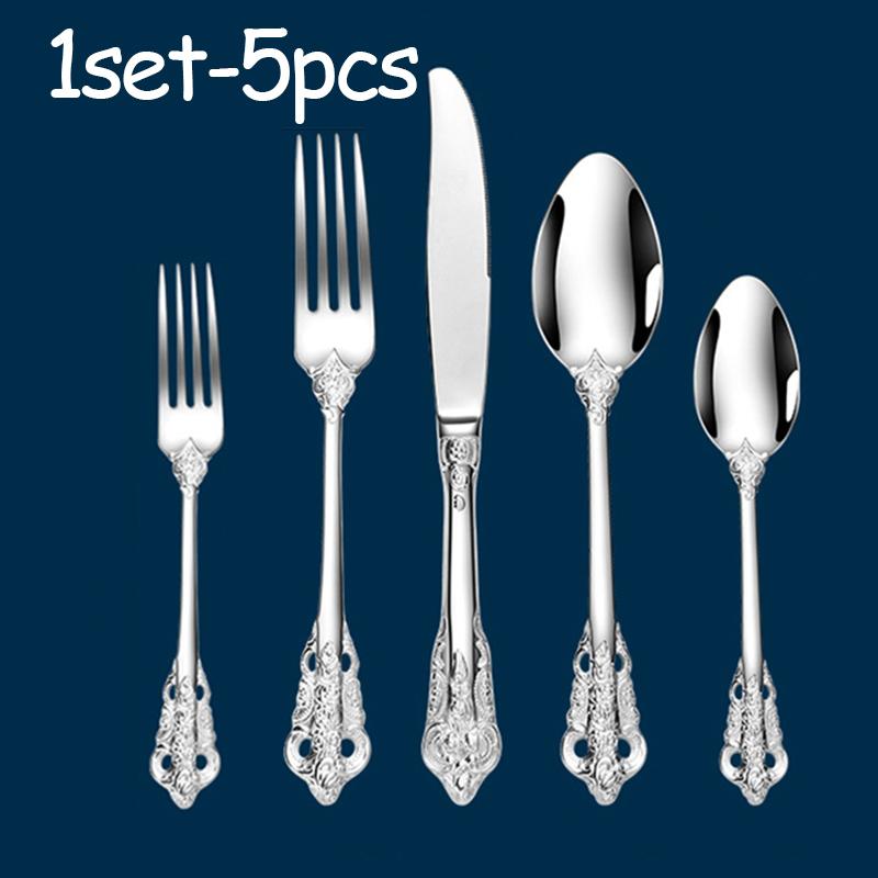

Наборы столовых приборов из нержавеющей стали, высококачественные ножи, вилки и ложки, наборы столовых приборов, позолоченная посуда с цветочным узором, прямые поставки