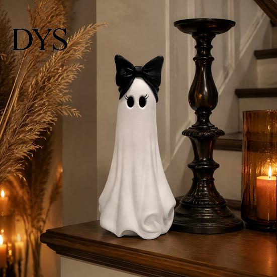 Spooky Season Decorations Cute Ghost Resin Ornament, Matte Finish Desktop Figurine, Decorative Decor for Living Room Halloween Statue Home Entrance