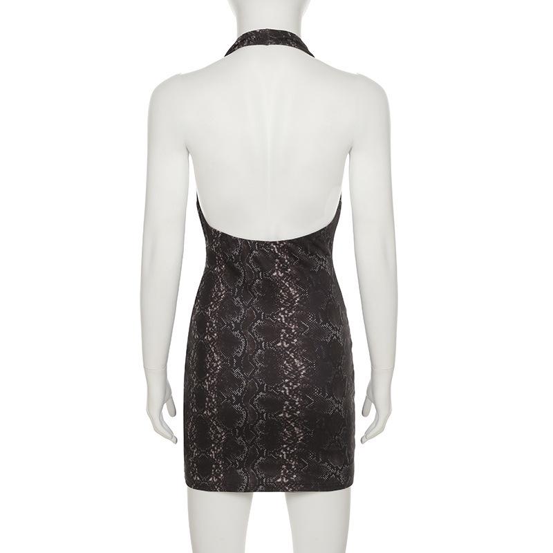 European & American Sexy Animal Print Halter Neck Bodycon Dress