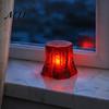 Warm Red Light Shadow Lamp LED Tree Stump with Realistic Flame Effect, Simulated Pit Wood Bonfire Effect Night Light, Battery Operated Faux