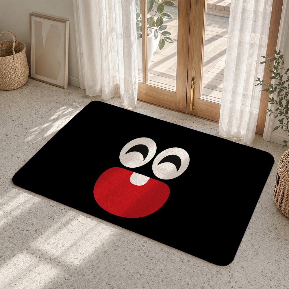 Cute Cartoon Eyes Floor Mat Flannel Rug Non Slip Absorbent Soft Washable For Entryway Hallway Bathroom Kitchen Decor