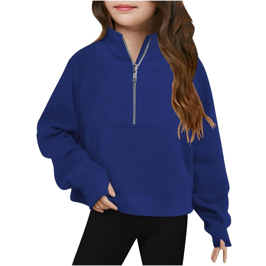 Children's Fashionable Sports Stand-up Collar Half-Zip Sweatshirt Long Sleeve Loose-fitting Top