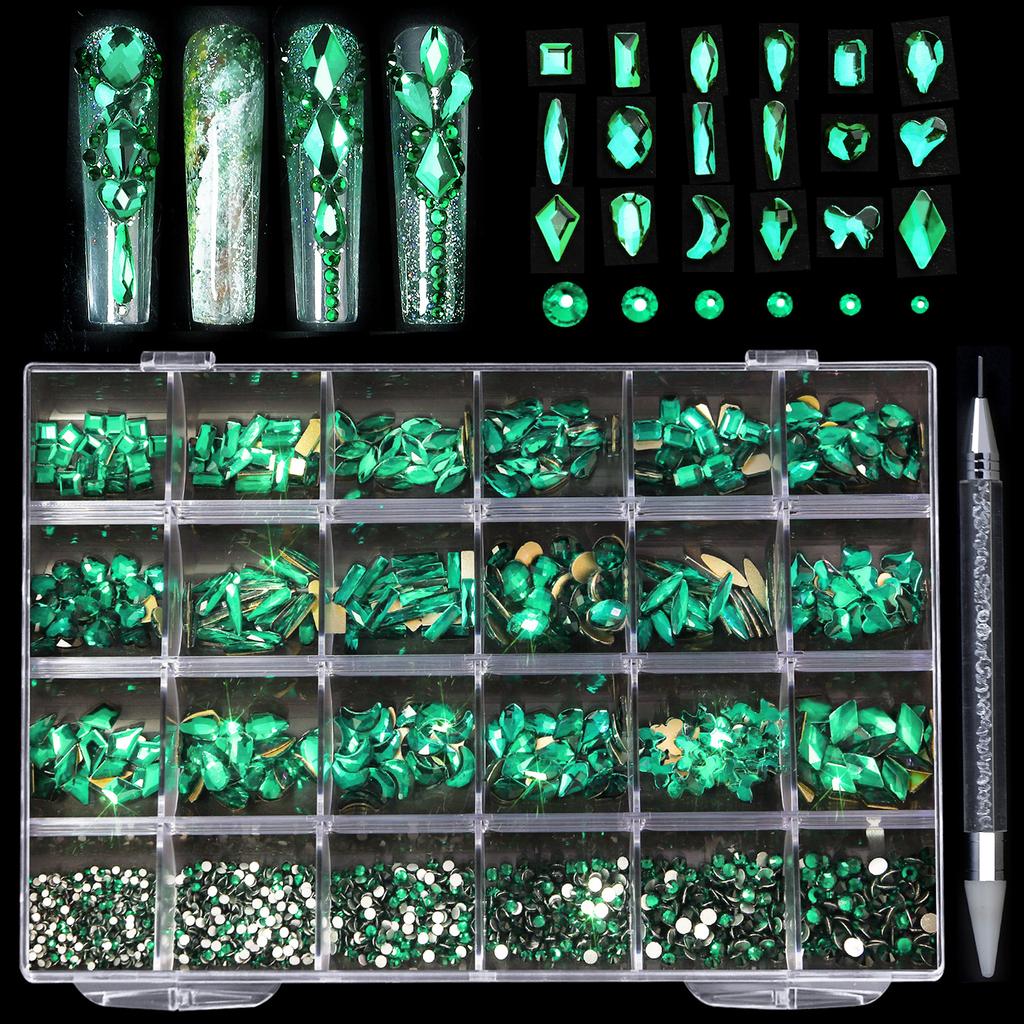 Hot Sale 21 Shapes Jewelry Luxury Shiny Diamond DIY Nail Art Rhinestones Kit Glass Crystal Decorations Set Give 1pcs Pen