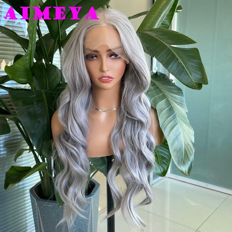 

Orange Lace Front Wig Long Body Wave Synthetic Lace Hair 13x4 Frontal Lace Natural Hairline Daily Wear Cosplay Wigs for Women (Silver Grey,18inches&Lace Front) серебряный серый