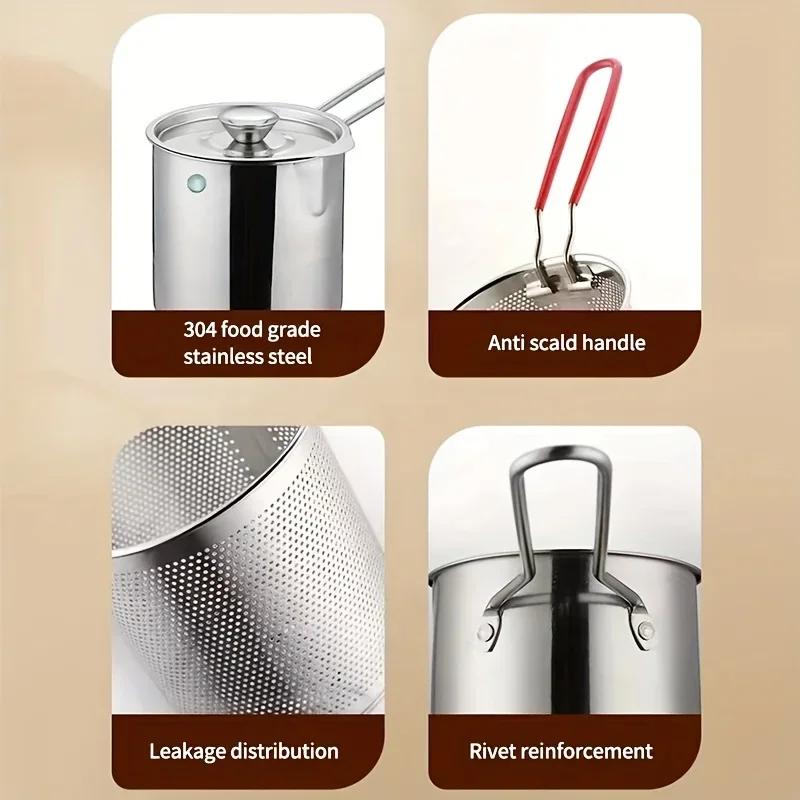 Friteuză din oțel inoxidabil cu coș de prăjit Oală mică multifuncțională specifică bucătăriei pentru prăjit pui și alte unelte de gătitS