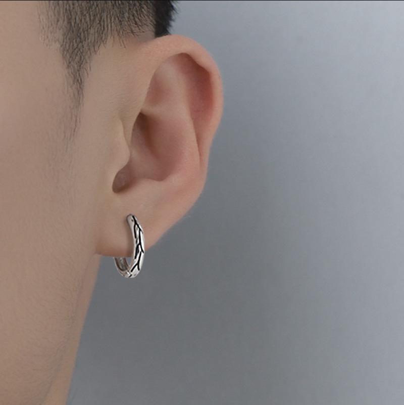 Korean Retro Striped Silver Needle Stud Earrings for Men - Trendy and Niche Style