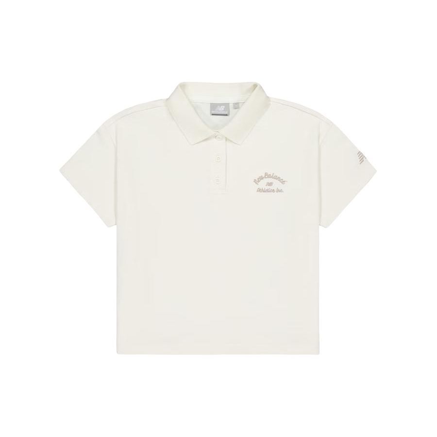 

New Balance Alphabet Print Polo Shirt Women Tops Beige NFE22252-IV