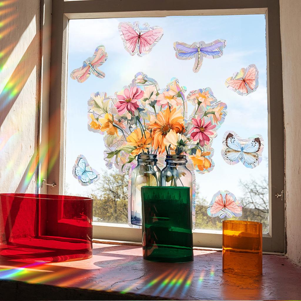 Xc7016 Bunte Blume Schmetterling Sonnenschein Bunt Statischer Glasaufkleber Fensteraufkleber Heimdekoration
