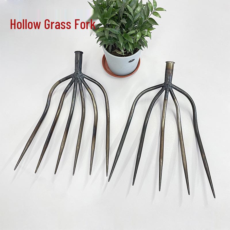 Steel Fork Farm: Heavy-Duty Iron Fork for Threshing, Firewood Picking, Waste Clearing, and Grass Raking - Four or Five Tines. 3 Tines Hollow Hay Fork Single Head