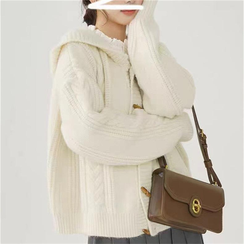 Pull à capuche décontracté pour femme, haut torsadé, tricot, manches longues, cardigan ample, automne-hiver