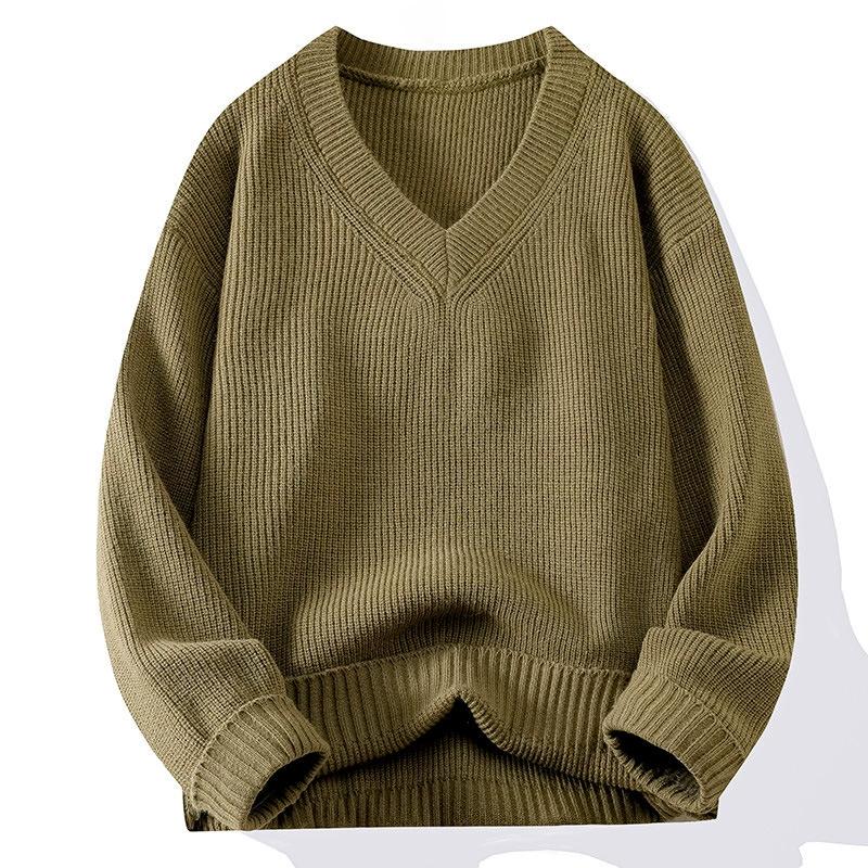 Knitted V-Neck Sweater Ribbed Neckline Not Easy To Deform Thick Warm Fashion Trend Crisp Shape Tall Thin Quality Fabric Skin