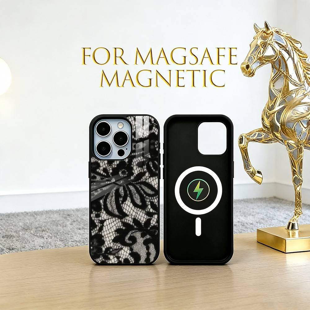 Vintage Lace Phone Case For Phone Case For iPhone17,16,15,14,13,12,11 Plus,Pro Magnetic For Magsafe Wireless Charging
