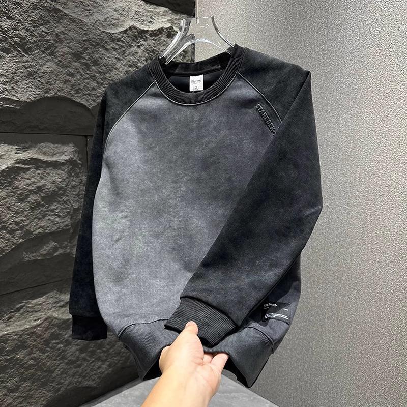 Men's Korean Style Light Luxury Color Block Hoodie - Casual Tie-dye Patchwork Long Sleeve Top