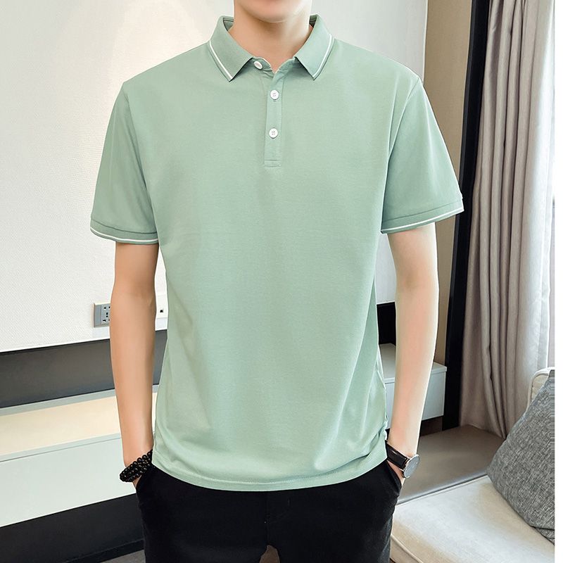 Mens Casual Solid Color Short Sleeve Polo Shirt M