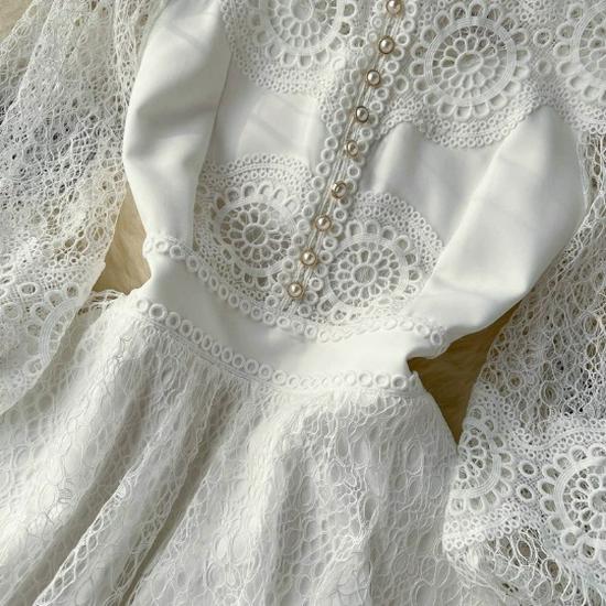 Elegant French Bellflower Lace Dress - Spring/Autumn Ruffle Princess Style