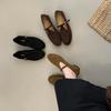2025 Winter New Round Head Woven Soft Sole Small Leather Shoes Thick Low Heel Foot Cover Versatile College Style Women's Single Shoes