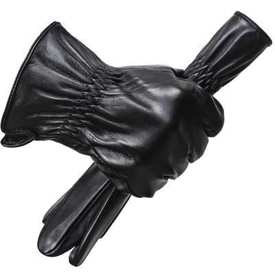 High Quality Lambskin Leather Gloves Winter Warm Fashion Gloves Black Gloves for Men 8020Y