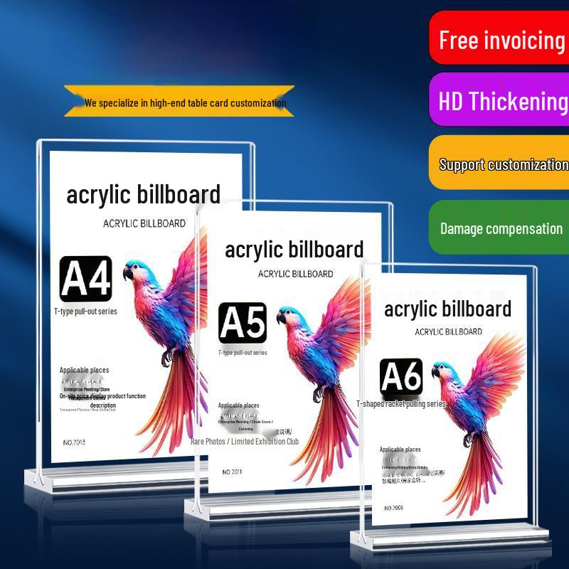 Double-Sided Acrylic Stand: Pull-Out Magnetic A5/A6 Card Display for Dining Table A6 Vertical 100*150mm