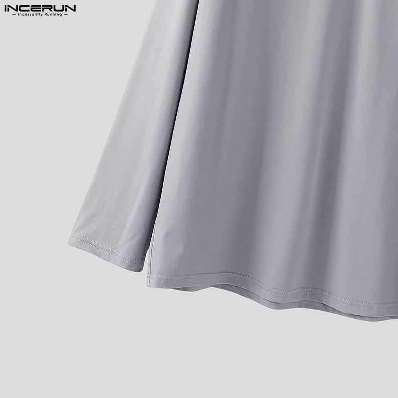 INCERUN Men Lace-up Neck Long Sleeve Casual Loose Undershirts Basics Tops