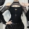 GlowGirl Goth Ciemny Punk Grunge Siateczka Patchwork Bez Ramion Koszulki Wykończenie Kukurydziany Pasek Dekolt na Szyję Jesień Galeria Handlowa Gotycki Streetwear Koszulka