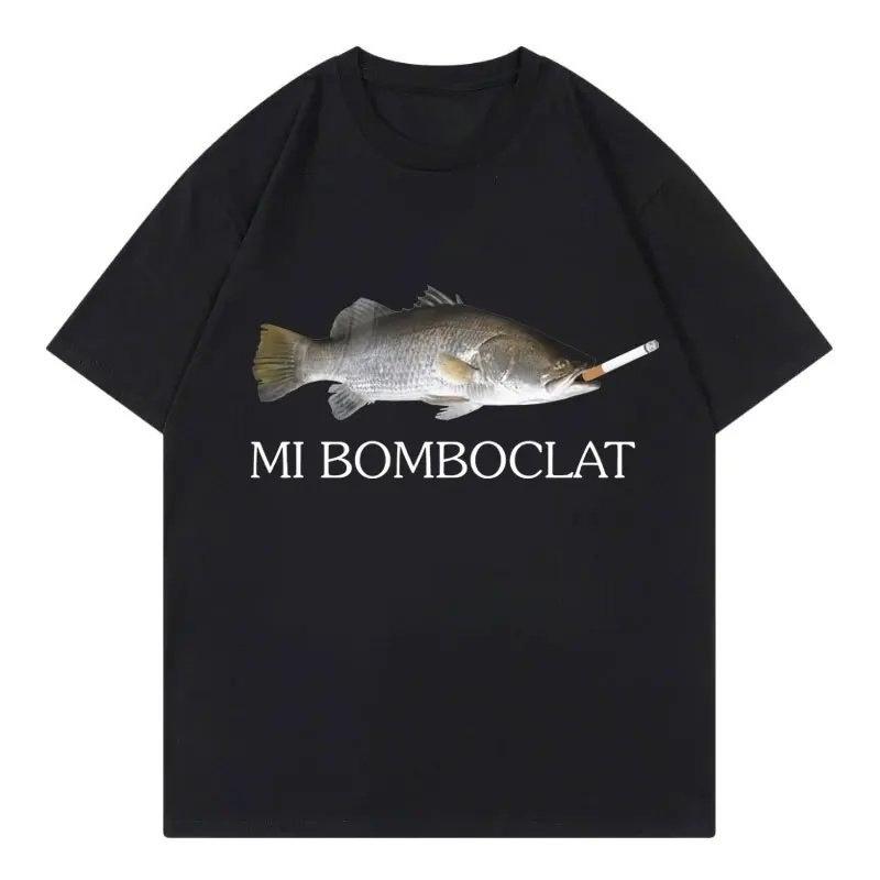 

Funny Mi Bomboclat Fish Meme White Casual TShirt Mens and Womens Luxury Brand Top L