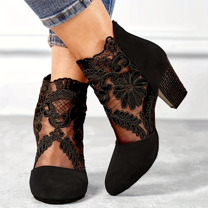 Lace Mesh Super High Heel Color Blocking Sandal Boots Female Round Head Thick Heel Short Boots