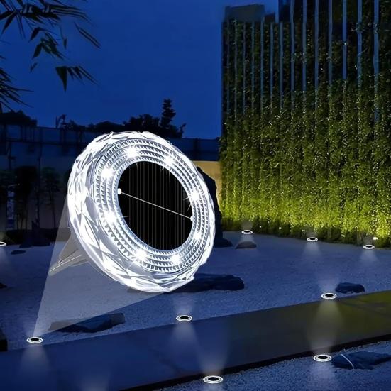 4 Pièces Lumières Solaires de Sol Éclairage Paysager pour Texture Diamant Encastrables Jardin Cour Chemin