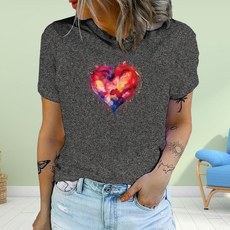 Fashion Women Heart of FirePrint T Shirt Funny Casual O-neck Short Sleeves T-shirt Summer Female Tee Shirt