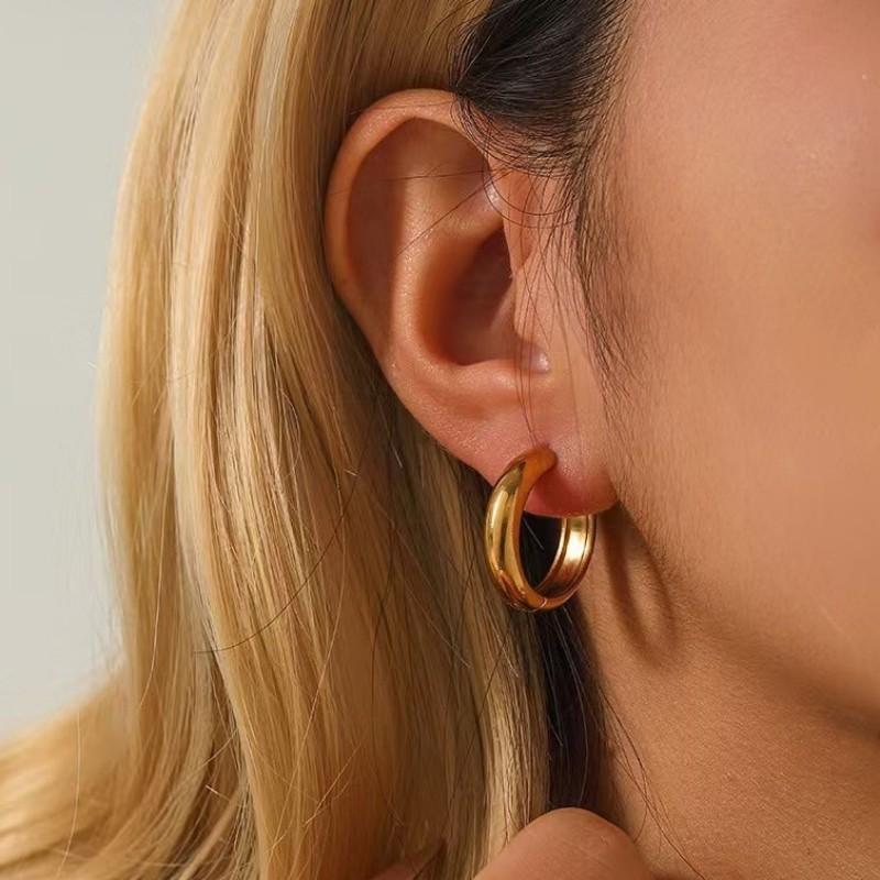 Gold Silver Color Simple Women Round Stainless Steel Earrings Fashion Classic Texture Ear Buckle Female Daily Jewelry