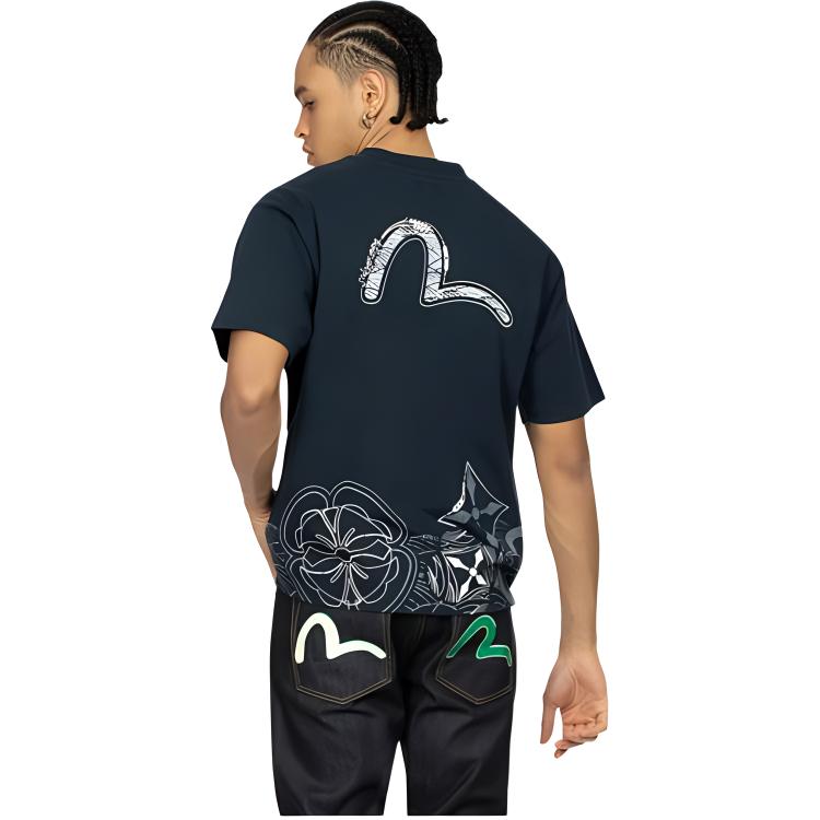 Evisu SS24 Multi-Home Flower Print Loose Casual Short Sleeve T-Shirt Men Tops 2ESHTM4TS1069RXCT