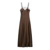Sexy Pure Desire Style Satin Slip Dress Slim Fit V Neck Long Party Date