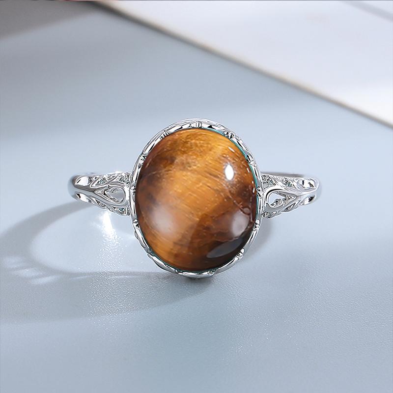 Silver  Ring 10*12MM Round Natural Moonstone Amethyst Agate Stone Vintage Ring For Women Party Gifts