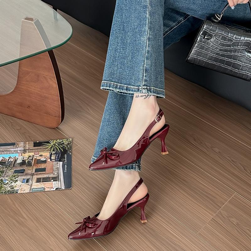 Fashion 2025 New Arrival Women's Patent Leather High Heels, Pointed Toe Stiletto with Bowknot, Party & Formal Shoes Sandals