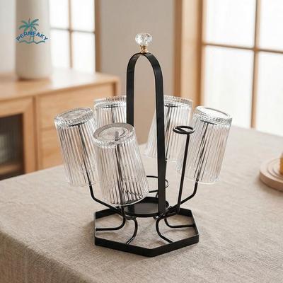 Iron Glass Cup Storage Rack Gold/Black Freestanding Water Cup Drying Rack Upside Down with Handle Tea Cup Holder for Home