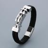 Hip Hop Stainless Steel Interlocking Charms Leather Bracelet for Men Creative Vintage Geometric Woven Bangle Gift Trend Jewelry