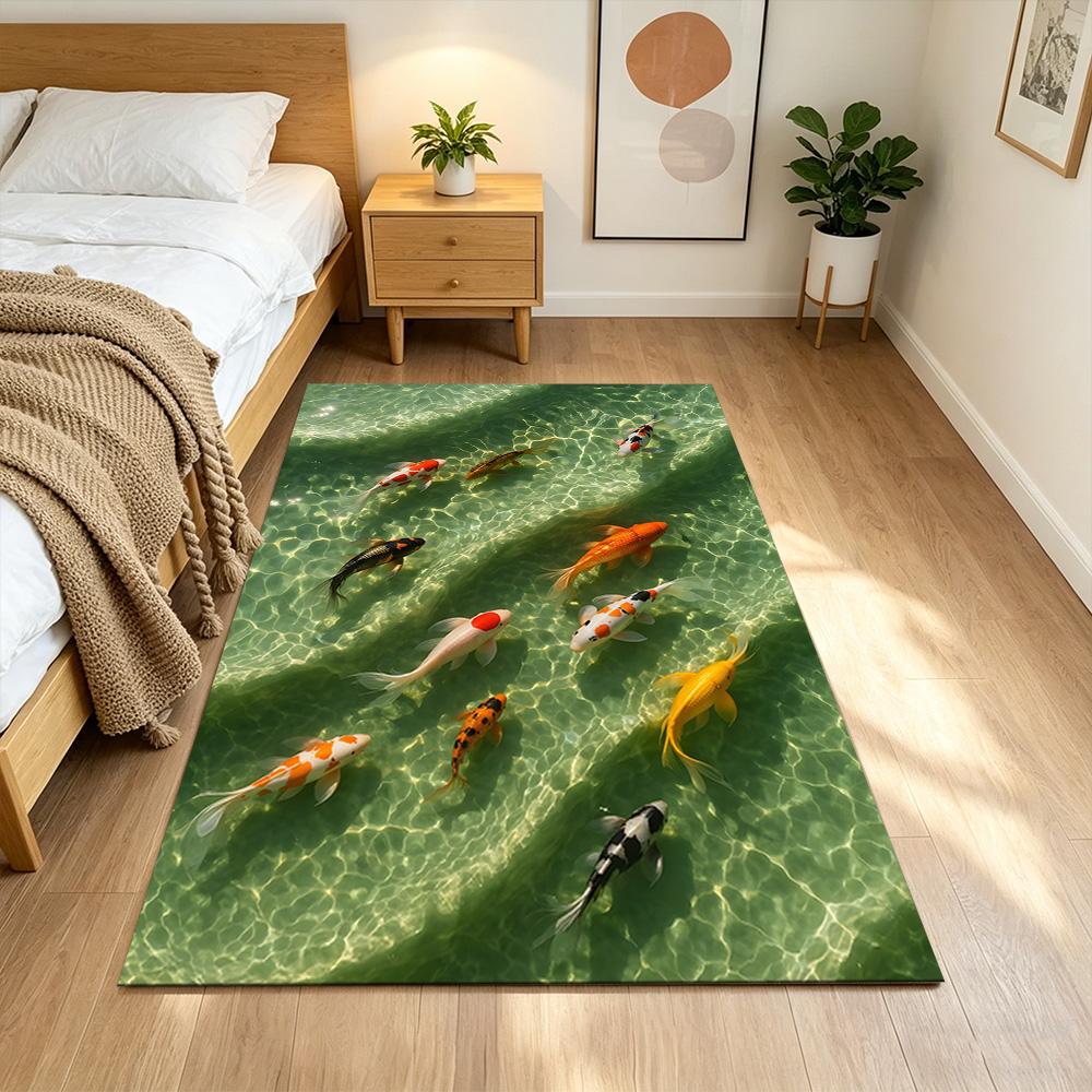 Koi-Fische und Kirschblüten Rutschfester Heimteppich Design für Wohnzimmer Schlafzimmer Büro Dekor Geschenk mit Lebendigem Muster und Bequem