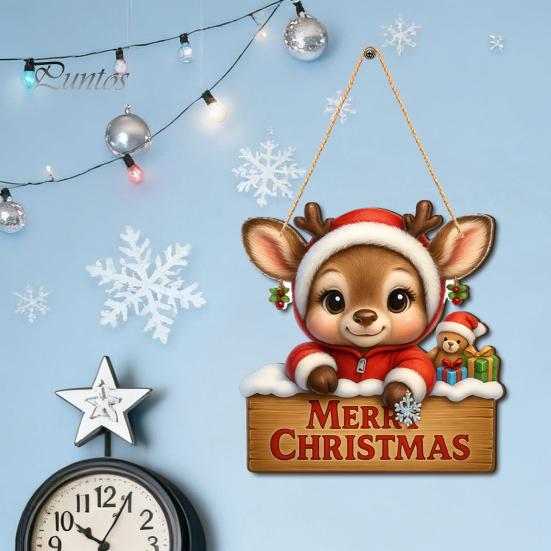Festive Cartoon Santa Deer Ornaments Christmas Wooden Pendant, Decorative Reindeer/Santa Claus/Gnome Pattern Hanging Sign, Welcome Sign with Childlike