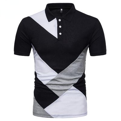 Herren Kurzarm Patchwork Poloshirt Reverskragen Golfbekleidung Herren Polo Casual Zip Shirts