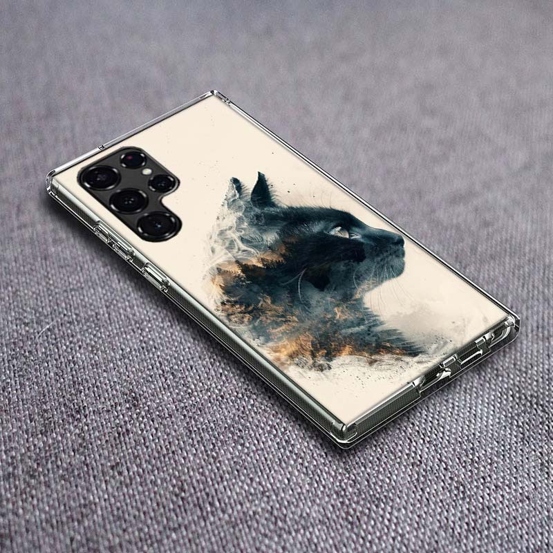 Forest and Cat Phone Case For Samsung Galaxy S24 S23 S21 S20 FE S22 S26 Ultra S25 Edge S10 Plus Cover Clear TPU Capa Shell Coque